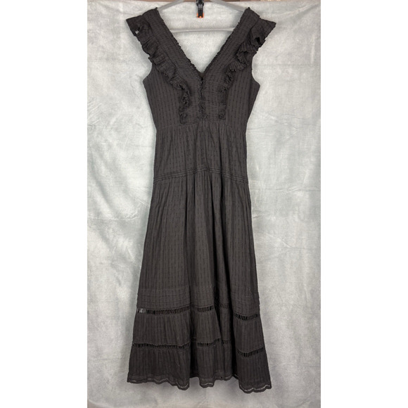 BTB Los Angeles Tiered Ruffle Maxi Dress Size Small Black Boho Dark Romantic - Picture 3 of 16